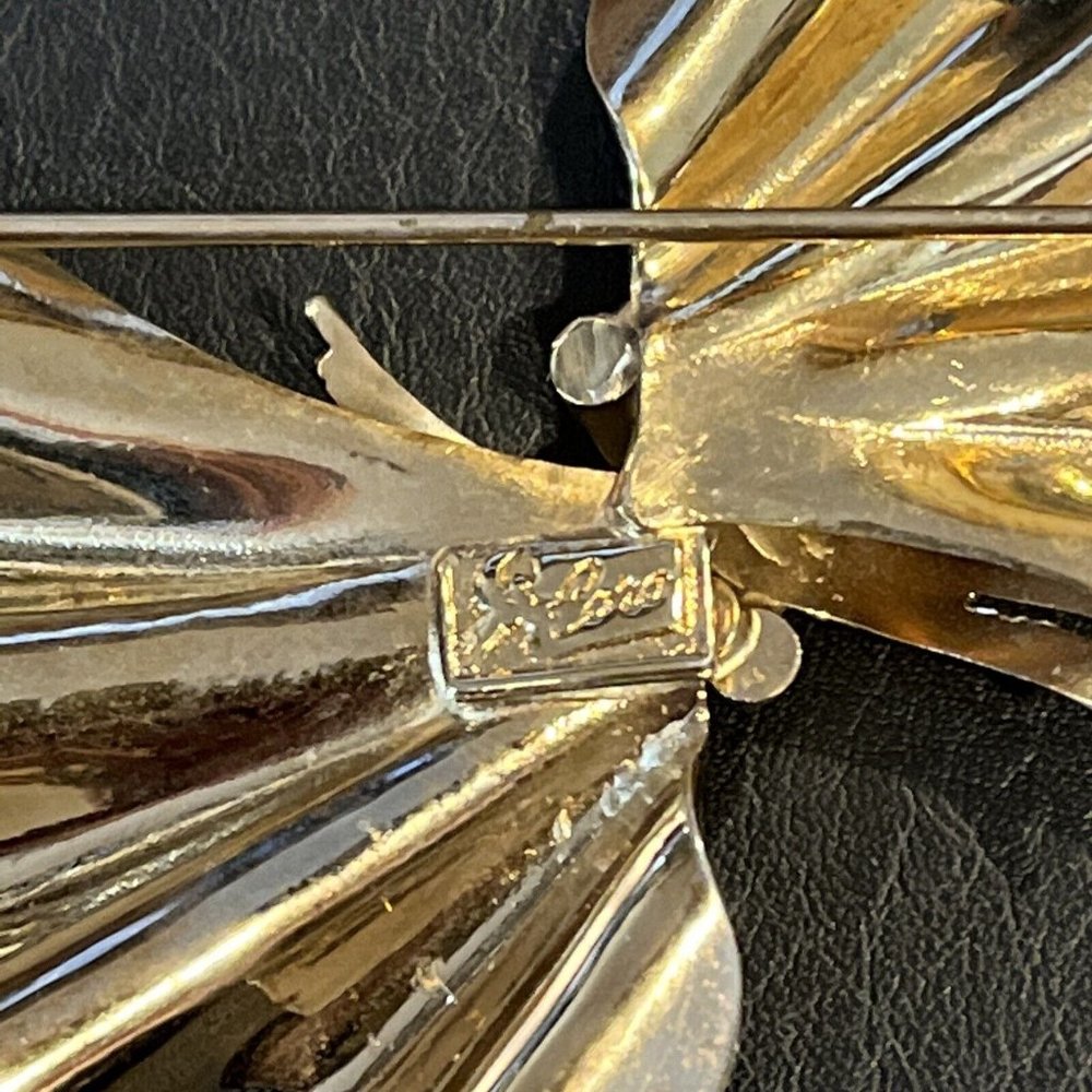 Vintage Coro Gold Tone Ruffle Ribbon Bow Brooch 40’s  50’s Rare - Picture 3 of 4
